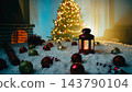 Red Candle Lantern Christmas on Christmas Carpet 143790104