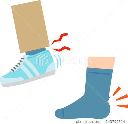 一隻穿著運動鞋和襪子的腳,襪子後跟破了。 一隻穿著運動鞋和襪子的腳,襪子後跟破了。 143790314