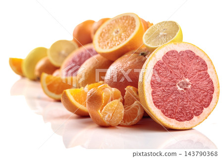 Citrus fruits are isolated on white background. 143790368