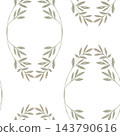 Seamless botanical pattern with delicate oval leafy wreaths in muted sage green. Hand painted watercolor for textiles, wallpaper, wrapping paper, packaging, stationery, wedding decor and backgrounds 143790616