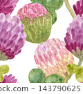 Seamless watercolor pattern with hand-painted red clover flower heads. Perfect for fabric, wallpaper, wrapping paper, stationery, scrapbook projects, packaging, and other surface pattern applications 143790625