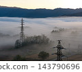 A magnificent sea of clouds covers Hakuba Village, Nagano Prefecture (aerial photograph taken by drone). 143790696