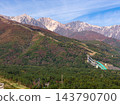 Autumn foliage in Gentaro and the Hakuba mountain range, Hakuba Village, Nagano Prefecture (aerial photography by drone) 143790700