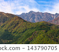 Autumn foliage and Mt. Goryu, Hakuba Village, Nagano Prefecture (aerial photography by drone) 143790705