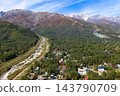 Autumn foliage in Hirakawa-Gentaro and the Hakuba mountain range, Hakuba Village, Nagano Prefecture (aerial photography by drone) 143790709