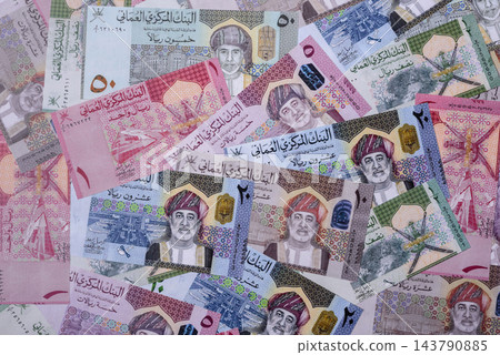 Oman, omani paper money, rial or riyal banknotes and coins as currency for exchange. Omani money 143790885
