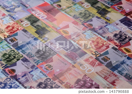 Ghana, Ghanaian paper money, cedi banknotes as currency for exchange or travel. Ghana money 143790888