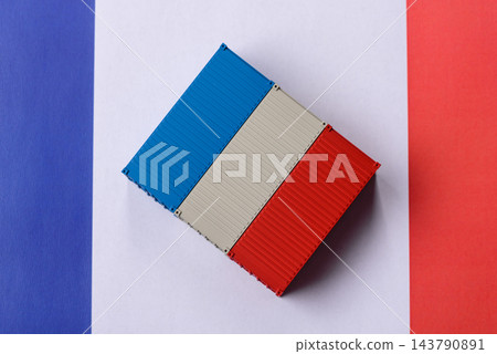 Cargo containers on the French flag as a conceptual backdrop for goods export and logistics Cargo containers on the French flag as a conceptual backdrop for goods export and logistics 143790891