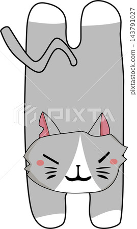A minimalist Grey cat silhouette stretching upside down. A minimalist Grey cat silhouette stretching upside down. 143791027