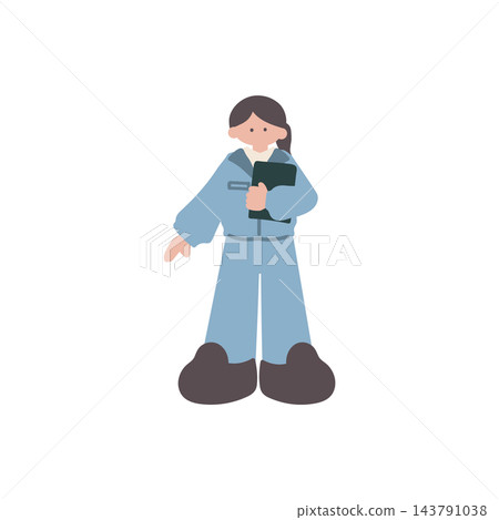 手繪向量插圖,描繪了一名女工人 手繪向量插圖,描繪了一名女工人 143791038