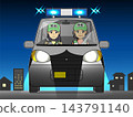 Female crime prevention volunteer (light vehicle, front view, nighttime) conducting a blue patrol in a blue patrol car. 143791140