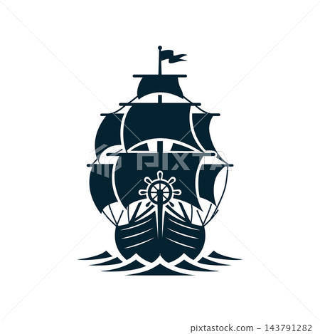 Vintage Sailing Ship Nautical Helm Crest Emblem Vintage Sailing Ship Nautical Helm Crest Emblem 143791282