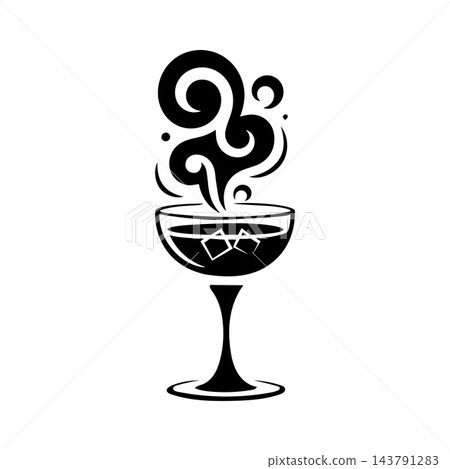 Minimalist Cocktail Glass Smoke Swirl Logo Emblem 143791283