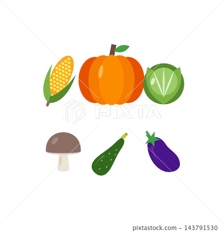 Flat autumn harvest vegetables set vector illustration isolated on white Flat autumn harvest vegetables set vector illustration isolated on white 143791530