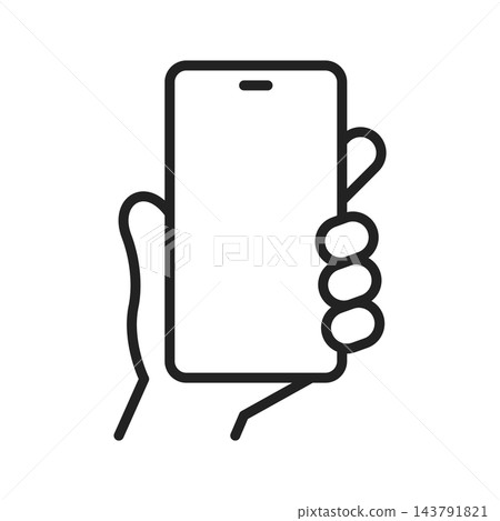 一隻手拿著智慧型手機的黑白插圖 一隻手拿著智慧型手機的黑白插圖 143791821