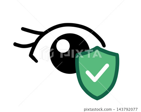 虹膜識別和盾形勾號安全圖標 143792077