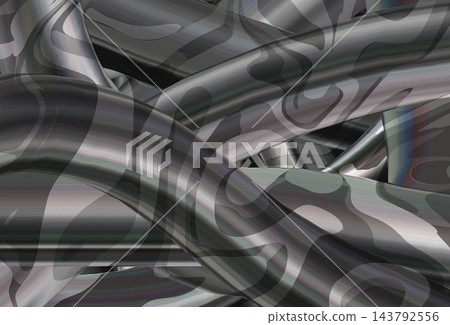 未來感十足的抽象背景，由交錯的銀色金屬絲帶構成。 143792556