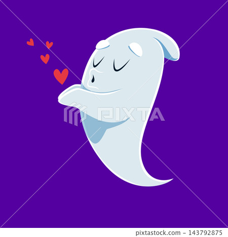Cute kawaii ghost sending love hearts with kiss Cute kawaii ghost sending love hearts with kiss 143792875