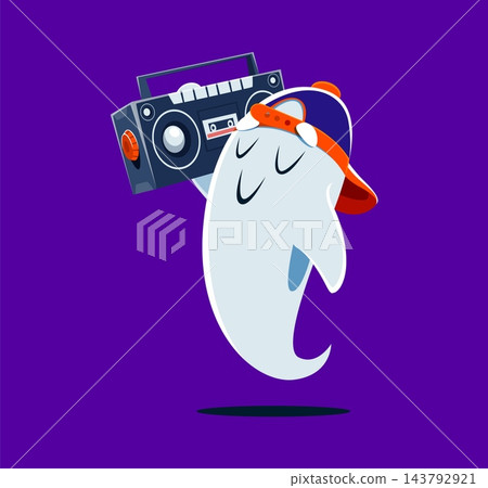 Kawaii ghost with boombox music player, Halloween 143792921