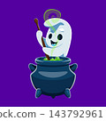 Kawaii ghost brews magic potion in witch cauldron 143792961