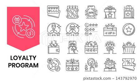 Loyalty program exclusive benefit icons set Loyalty program exclusive benefit icons set 143792970