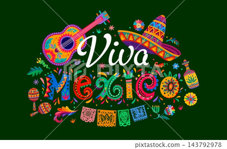 Viva Mexico holiday banner with Mexican lettering Viva Mexico holiday banner with Mexican lettering 143792978