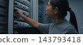 IT Technician Wearing Headset and Reviewing Network Connections on Tablet  143793418