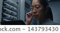 Female Network Engineer Using Tablet and Headset to Coordinate Technical Tasks 143793430