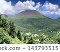 A grand summer panorama of Mount Asama viewed from the Kurofuyama mountain ridge, with its blue sky and towering cumulonimbus clouds. 143793515