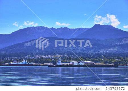 Port Angeles Harbor Ediz Hook and Olympic Mountains with Ships and Waterfront Port Angeles Harbor Ediz Hook and Olympic Mountains with Ships and Waterfront 143793672