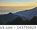 Golden Hour Light Over Mountain Ridges and Forests with Misty Olympic Peaks 143793829