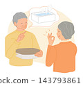 A senior man smiles and speaks to his family before taking a bath to prevent heat shock. 143793861