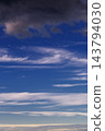 Dramatic Blue Sky With Layered Clouds at Dusk Showing Cirrus Streaks and Moody Atmosphere 143794030