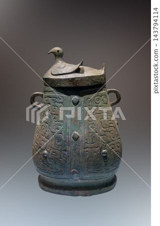 Bronze Hu with Bird shaped Lid and Deformed Beast Patterns, Western Zhou, National Treasure Wine Vessel of Wu State, Zhenjiang Museum, China Bronze Hu with Bird shaped Lid and Deformed Beast Patterns, Western Zhou, National Treasure Wine Vessel of Wu State, Zhenjiang Museum, China 143794114
