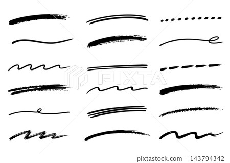 Black Handdrawn Brush Lines and Strokes Set Black Handdrawn Brush Lines and Strokes Set 143794342
