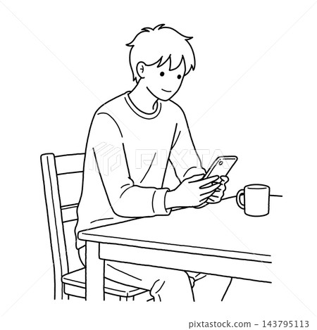 一名男子正在看他的智慧型手機(黑白照片) 一名男子正在看他的智慧型手機(黑白照片) 143795113
