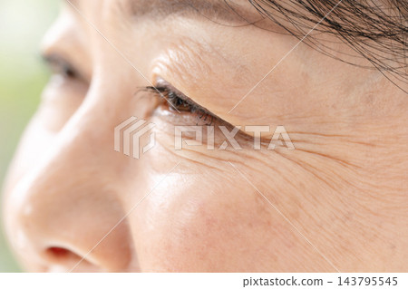 老年女性，眼睛特寫，側臉。 143795545