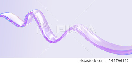 Abstract 3D liquid glass wave ribbon floating in clean light background. Elegant fluid line shape in soft pastel purple tone, holographic dynamic curve translucent design element. 3D illustration Abstract 3D liquid glass wave ribbon floating in clean light background. Elegant fluid line shape in soft pastel purple tone, holographic dynamic curve translucent design element. 3D illustration 143796362