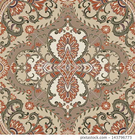Beige Folk Damask Ornament Pattern Beige Folk Damask Ornament Pattern 143796773