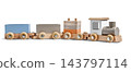 Wooden toy train set with locomotive and three carriages isolated on transparent 143797114