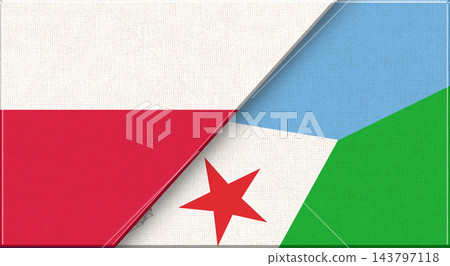Double flag of Poland and Djibouti on fabric texture - 3D illustration Double flag of Poland and Djibouti on fabric texture - 3D illustration 143797118