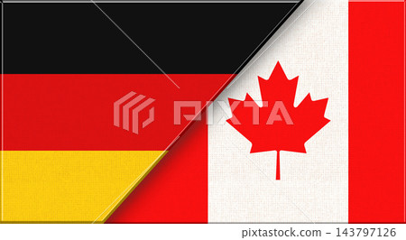 Double flag of Germany and Canada on fabric texture - 3D illustration Double flag of Germany and Canada on fabric texture - 3D illustration 143797126
