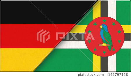 Double flag of Germany and Dominica on fabric texture - 3D illustration 143797128