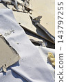 Close-up of demolition waste and broken drywall panels 143797255