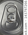 Close-up view of aluminum beverage can top with stay-on-tab opening mechanism 143797266