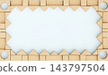 Wooden geometric block frame surrounding a large blank space for text and design 143797504