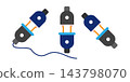 Electric plug, flat vector electrical plugs and sockets with power cord, energy connection and electricity concept 143798070