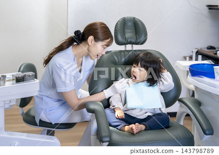 牙齒保健員正在為2歲女童塗抹氟化物。 牙齒保健員正在為2歲女童塗抹氟化物。 143798789
