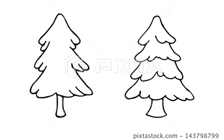 Hand Drawn Doodle Pair of Christmas Fir Trees Outline Illustration, Winter Holiday Spruce Icons Isolated on White Hand Drawn Doodle Pair of Christmas Fir Trees Outline Illustration, Winter Holiday Spruce Icons Isolated on White 143798799