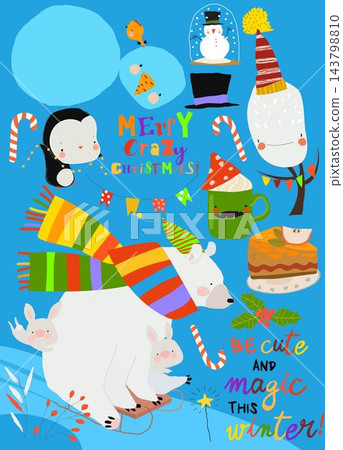 Cute Cartoon Set With Animals and Christmas Elements Cute Cartoon Set With Animals and Christmas Elements 143798810